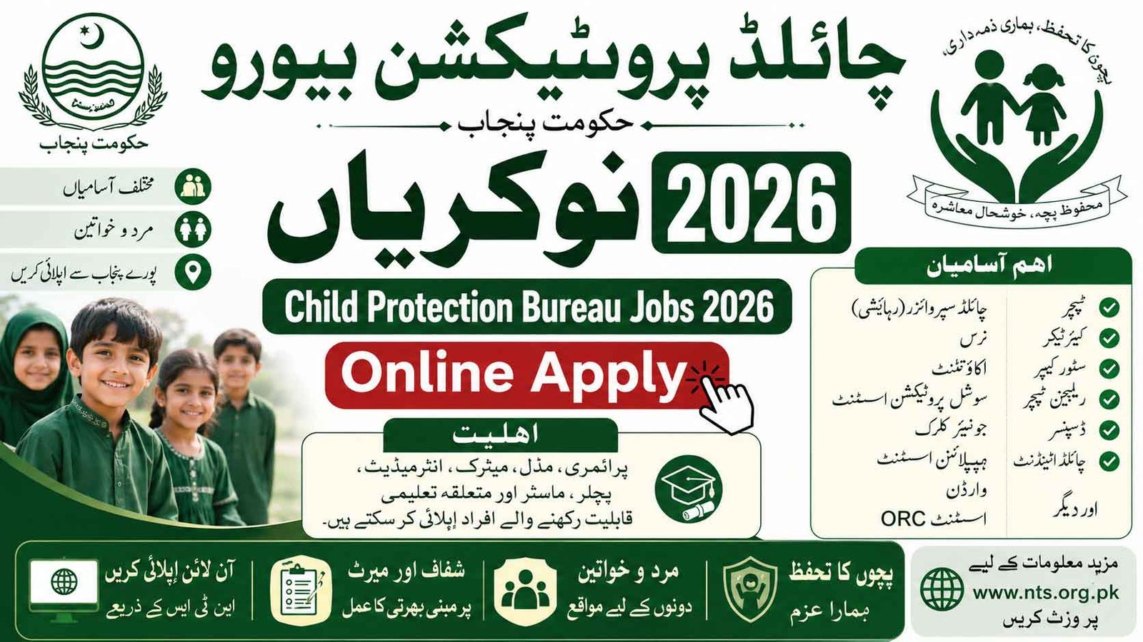 Child Protection Bureau Jobs 2026 Online Apply at NTS & CPWB Punjab