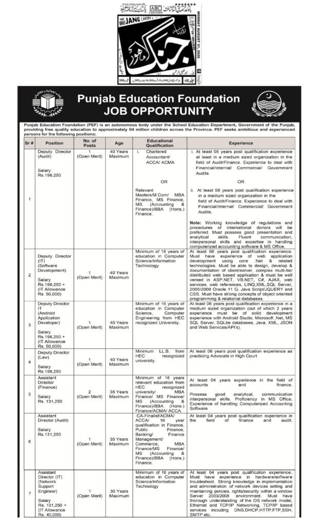 PEF Jobs advertisement 1 