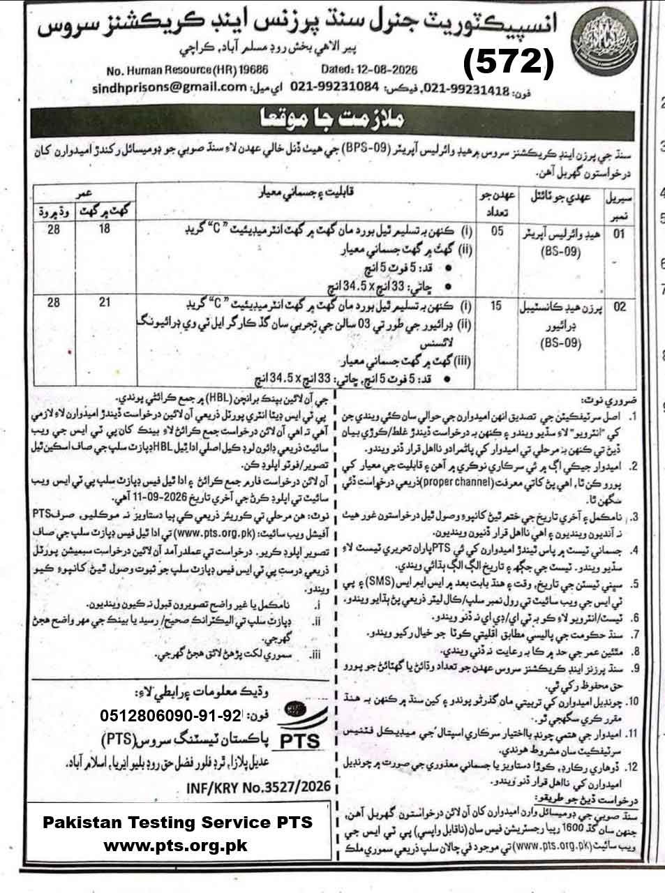 Sindh Jail Police Advertisement 2026