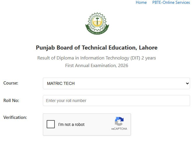 PBTE Lahore result portal 
