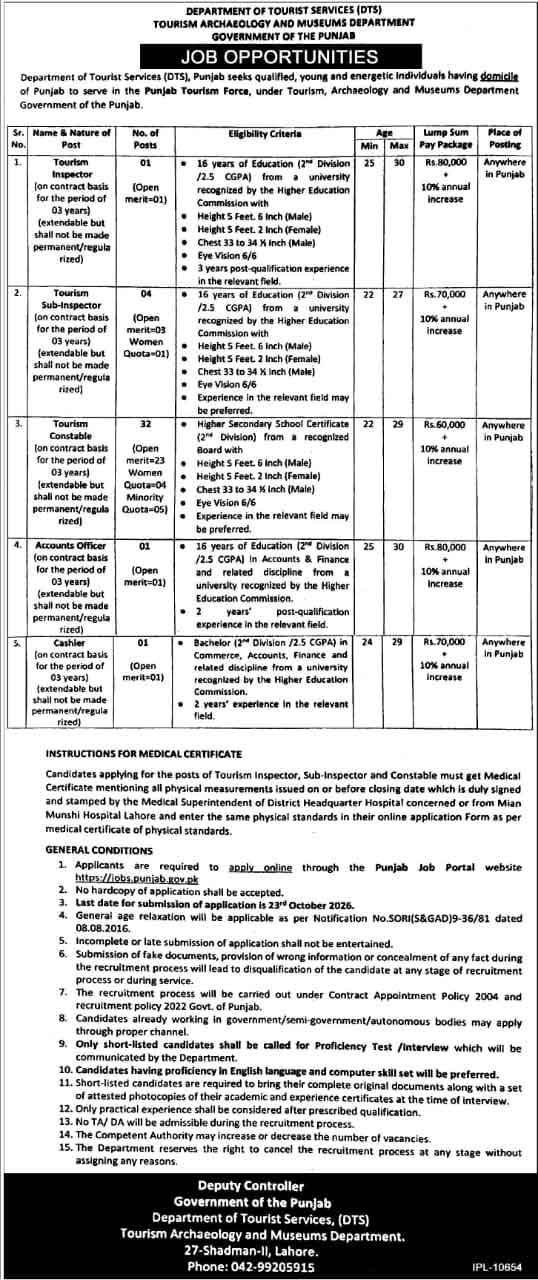 Tourism Department Jobs Advertisement 2026